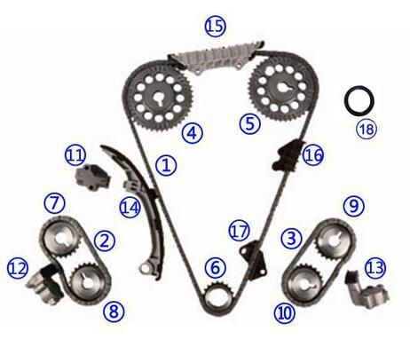 Plastic PA66 / PA46 Timing Chain Kit voor INFINITI I30 VQ30DE V6 3.0L 2988cc 96-02